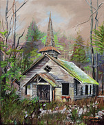 Patiently Waiting - Church Abandoned-signed Painting by Jan Dappen