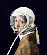 Vermeer - Girl in a Space Helmet Digital Art by Richard Reeve