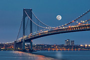 Verrazano Narrows Bridge Moon Photograph by Susan Candelario