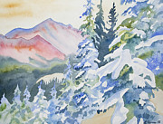 Watercolor - Long's Peak Winter Landscape Painting by Cascade Colors