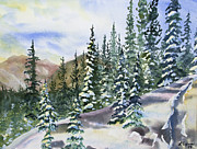 Watercolor - Winter Snow-covered Landscape Painting by Cascade Colors