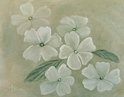 White Primula Painting by Angeles M Pomata