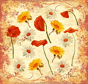 Wild Flowers Vintage Mixed Media by Angeles M Pomata