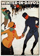 Winter In Davos, Switzerland - Ski Resort - Retro travel Poster - Vintage Poster Mixed Media by Studio Grafiikka