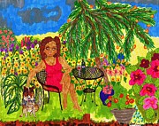 With Rudy in the Garden Painting by Stacey Torres