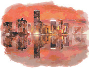 Miami bayfront skyline at night #1 Painting by Miroslav Liska
