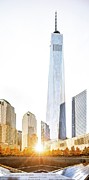 New York City, Manhattan, Lower Manhattan, One World Trade Center, Freedom Tower, National September 11 Memorial With Freedom Tower During The Foliage #1 Digital Art by Antonino Bartuccio