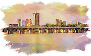 Tulsa Skyline and Arkansas River #1 Painting by Miroslav Liska