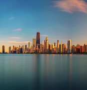 Chicago skyline at sunset viewed from North Avenue Beach #12 Photograph by Miroslav Liska