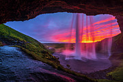 Iceland, South Iceland, Suwurland, Sunset From The Footpath Behind Seljalandsfoss Waterfall #4 Digital Art by Sebastian Wasek