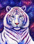 Among the Stars - Cosmic White Tiger Painting by Rebecca Wang