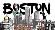 Boston Skyline Graffiti Drawing by Unknown