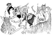 Cats Drawing by Al Hirschfeld
