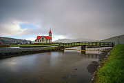 Church and the river Stora located in Sandavagur on Faroe Islands, Denmark Photograph by Miroslav Liska