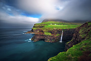 Gasadalur village and Mulafossur waterfall on Faroe Islands, Denmark Photograph by Miroslav Liska