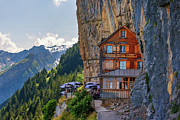 Guest house Aescher-Wildkirchli under a cliff on mountain Ebenalp in Switzerland Photograph by Miroslav Liska