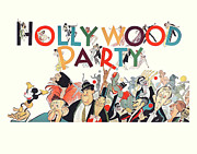 Hollywood Party Drawing by Al Hirschfeld