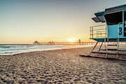 Huntington Beach Lifeguard Tower 3 and Pier Sunset Photo Photograph by Paul Velgos