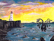 Kraken by the Lighthouse Painting by Annalisa Rivera-Franz