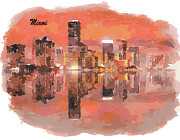 Miami bayfront skyline at night Painting by Miroslav Liska