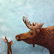 Moose and Rabbit Painting by Lucia Stewart