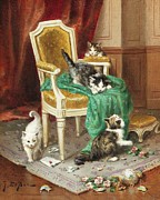Playful Cats Painting by Jules Leroy