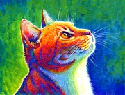Anticipation - Psychedelic Rainbow Tabby Cat Painting by Rebecca Wang