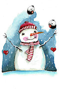 Snowman with hearts Painting by Lucia Stewart