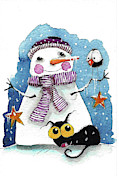 Snowman with Stars Painting by Lucia Stewart