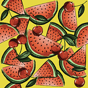 Watermelon Slices On Yellow Drawing by Curtis