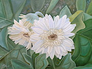 White Gerbera Painting by Angeles M Pomata