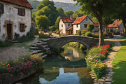 Painting of a calm english stone bridge Digital Art by Nature Oil Painting