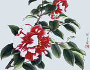 Red Camellias II Painting by Ren Yu