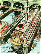 23rd Street East River Ferry Terminal - Up and Down New York - NY scenes and sites by Tony Sarg Drawing by Tony Sarg