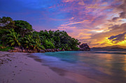 Colorful sunset over Anse Severe Beach at the La Digue Island, Seychelles #3 Photograph by Miroslav Liska