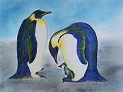 A Family of Penguins Drawing by Michel Cruz-Garcia