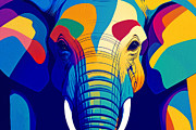Abstract elephant portrait in the colorful cubist style - digital painting Digital Art by Nicko Prints