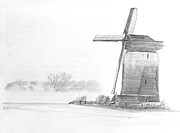 An Old Windmill Drawing by Michel Cruz-Garcia