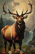 Animal painting of mountain elk Digital Art by Nature Oil Painting