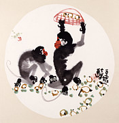 Baboons With Basket Painting by Wang Yani