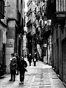 Barcelona El Born Street Scene - Black and White Candid Photography - Urban Life Fine Art Print Photograph by Travel Essayist