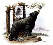 Bear Sniffing Beehive Painting by Don Balke