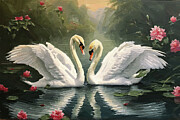 Swan Oil Painting on Canvas Digital Art by Nature Oil Painting