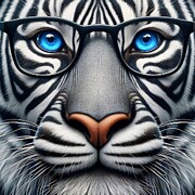 Blue-Eyed Zebra Tiger in Glasses Digital Art by David Manlove