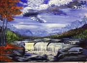 Blue Falls Painting by Xueqi Bao