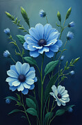 Blue Flax Wall Art Floral Oil Painting Digital Art by Nature Oil Painting