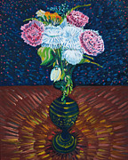 Bouquet of Flowers in a Black Vase Painting by Michel Cruz-Garcia