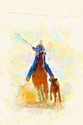 Calf Roping-Digital Watercolor Digital Art by Carla E
