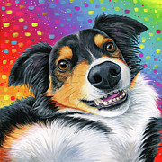 Caliber the Tricolor Australian Shepherd Dog Painting by Rebecca Wang