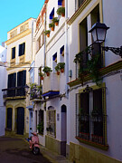Carrer de Sant Domenec Whitewashed Mediterranean Street with Iron Balconies in Sitges Spain Print Digital Art by Travel Essayist